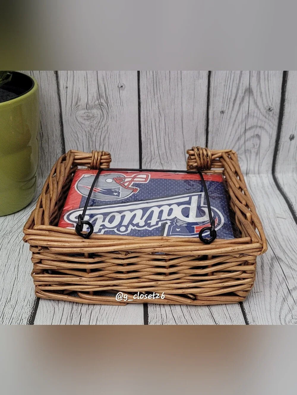 Natural Wicker Napkin Holder with Black Metal Handle